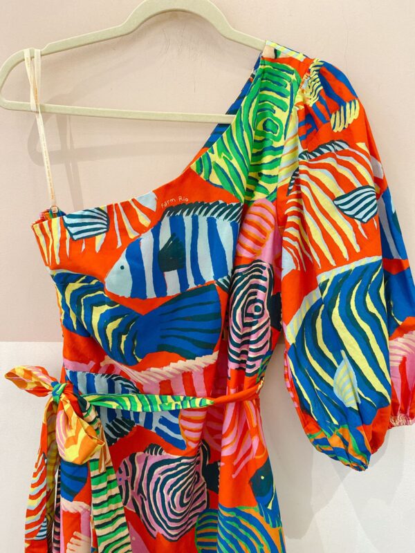 Vestido colorido peixes ombro só Farm GG - Imagem 3