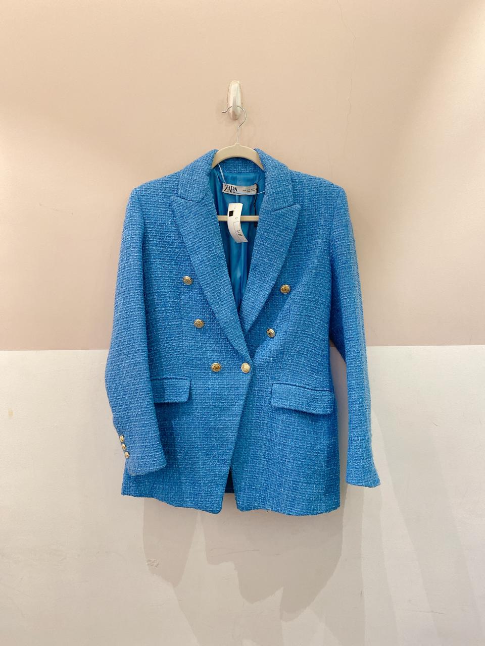 Blazer tweed azul Zara P - Imagem 2