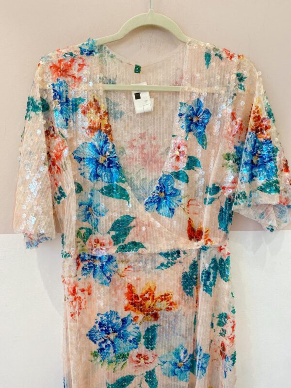 Vestido longo paetês flores Farm M - Imagem 3