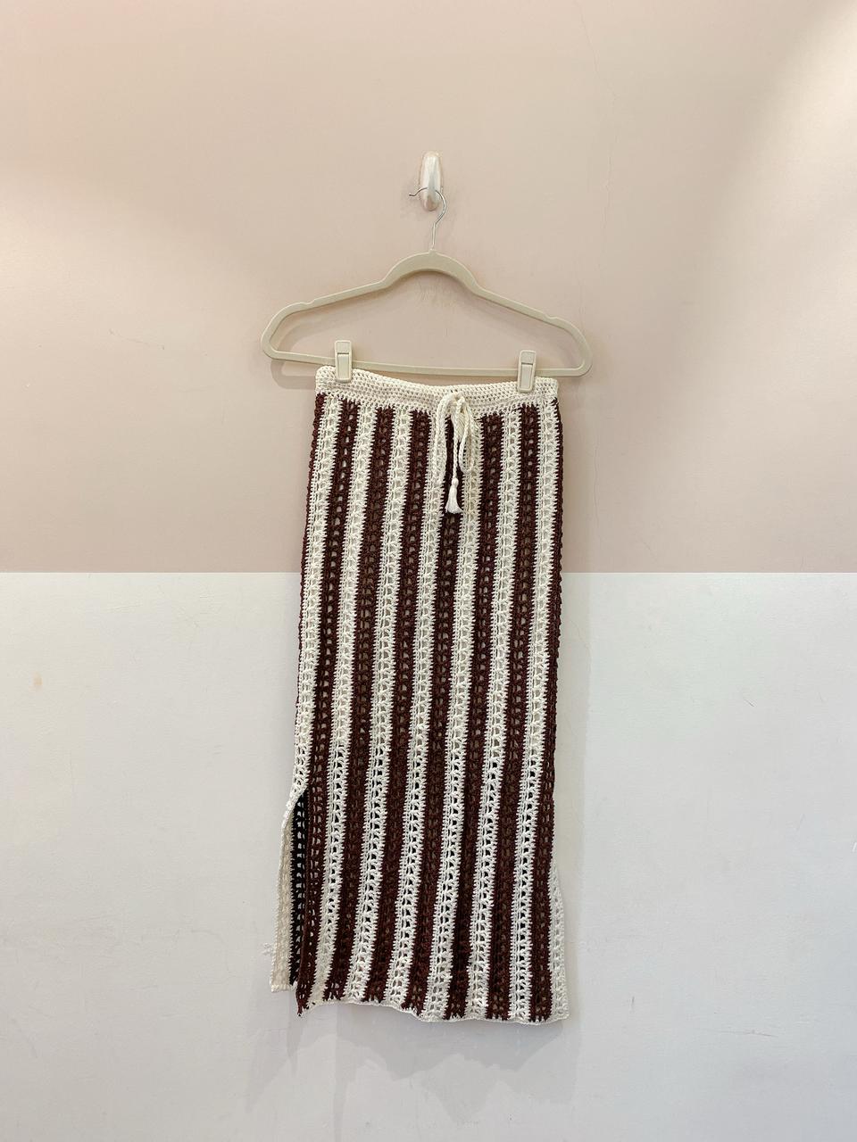 Saia midi crochet listrada marrom Saynalô M - Imagem 2