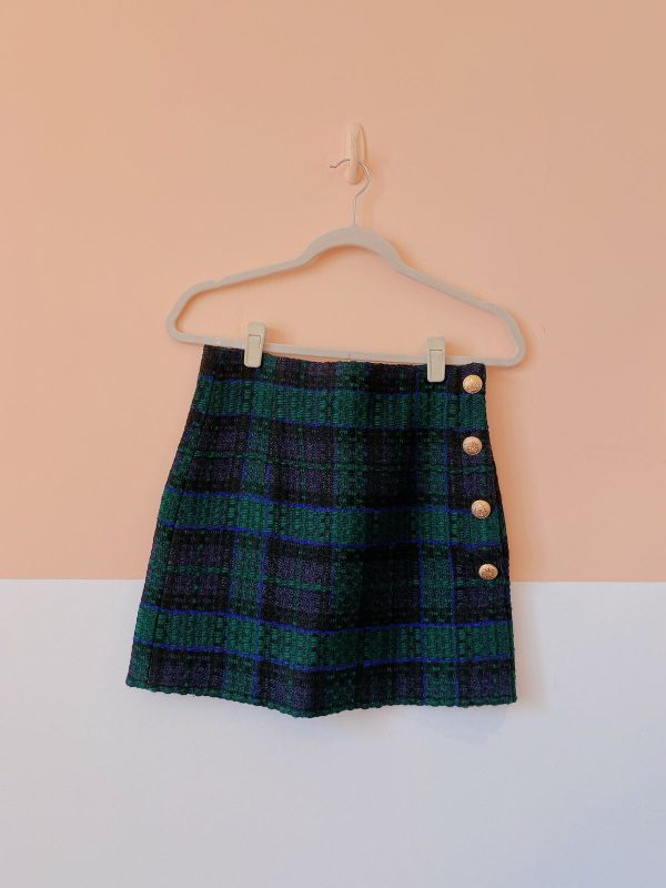 Saia verde tweed botões Zara P